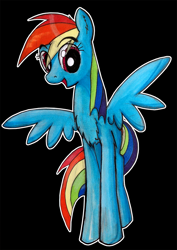 Size: 733x1037 | Tagged: safe, artist:kiriall, rainbow dash, pegasus, pony, blue coat, female, mare, multicolored mane