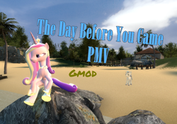 Size: 856x600 | Tagged: safe, artist:didgereethebrony, princess cadance, shining armor, alicorn, pony, unicorn, 3d, beach, gmod, text, thumbnail, transparent, youtube link, youtube thumbnail