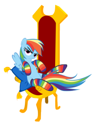 Size: 3234x4368 | Tagged: artist needed, safe, rainbow dash, pegasus, pony, clothes, rainbow socks, simple background, socks, solo, striped socks, throne, transparent background, vector