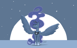 Size: 1920x1200 | Tagged: safe, artist:valcron, princess luna, alicorn, pony, moon, solo, spread wings, wings