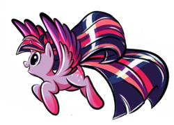 Size: 918x661 | Tagged: safe, artist:gifanon, derpibooru import, twilight sparkle, twilight sparkle (alicorn), alicorn, pony, female, flying, mare, rainbow power, solo, spread wings