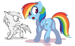 Size: 1000x611 | Tagged: safe, artist:lazy, rainbow dash, pegasus, pony, ask, ask dashed rainbow, bandage, comparison, plot, redraw, solo, tumblr