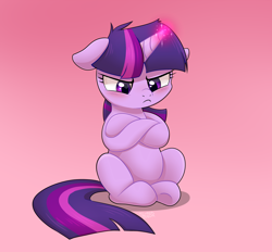 Size: 2000x1853 | Tagged: safe, artist:saber-panda, derpibooru import, twilight sparkle, unicorn twilight, pony, unicorn, blushing, crossed hooves, cute, female, filly, filly twilight sparkle, floppy ears, frown, grumpy, grumpy twilight, magic, pouting, simple background, sitting, solo, sulking, twiabetes, twilight is not amused, unamused, younger