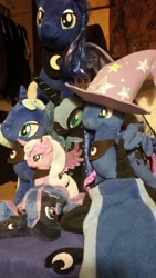 Size: 1152x2048 | Tagged: safe, nightmare moon, princess luna, pony, clothes, collection, female, filly, hat, irl, merchandise, photo, plushie, trixie's hat, woona, younger