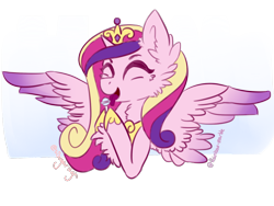 Size: 974x734 | Tagged: safe, artist:rainbow-marble, artist:ssugarhigh, princess cadance, alicorn, pony, collaboration, candy, cheek fluff, chest fluff, eyes closed, food, licking, lollipop, solo, spread wings, tongue out, wings