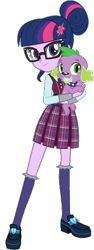 Size: 227x604 | Tagged: safe, derpibooru import, sci-twi, spike, spike the regular dog, twilight sparkle, dog, equestria girls, friendship games, holding, hug, official, simple background, smiling, transparent background