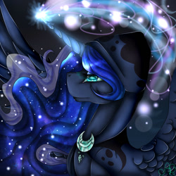 Size: 1000x1000 | Tagged: safe, artist:alissa1010, princess luna, alicorn, pony, a hearth's warming tail, glowing horn, magic, profile, solo, spirit of hearth's warming yet to come