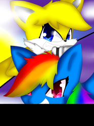 Size: 2304x3096 | Tagged: artist needed, source needed, safe, rainbow dash, pegasus, pony, broken upload, crossover, miles "tails" prower, sonic the hedgehog (series)