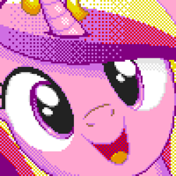 Size: 600x600 | Tagged: safe, princess cadance, alicorn, pony, close-up, cute, cutedance, diabetes, dithering, face, face of mercy, female, happy, hi anon, looking at you, mare, meme, open mouth, open smile, pixel art, smiling, smiling at you