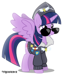 Size: 2545x3000 | Tagged: safe, artist:brony-works, derpibooru import, twilight sparkle, twilight sparkle (alicorn), alicorn, pony, ancient wonderbolts uniform, commander easy glider, female, mare, sunglasses