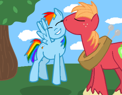 Size: 371x290 | Tagged: safe, artist:ixtaek, big macintosh, rainbow dash, earth pony, pegasus, pony, male, nuzzling, rainbowmac, shipping, stallion, straight