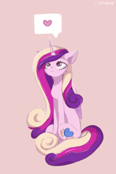 Size: 2087x3132 | Tagged: safe, artist:ratann, princess cadance, alicorn, pony, blushing, cute, cutedance, female, floppy ears, heart, mare, simple background, sitting, smiling, solo
