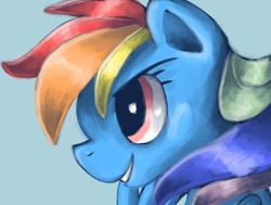 Size: 3006x2274 | Tagged: safe, artist:paintrolleire, rainbow dash, pegasus, pony, blue coat, female, mare, multicolored mane, smiling, solo