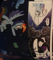 Size: 1268x1116 | Tagged: safe, idw, rainbow dash, rarity, pegasus, pony, unicorn, spoiler:comic, spoiler:comic05, cloud, comic, female, flying, mare, night, nightmare forces, scared, shocked