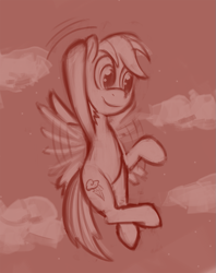 Size: 793x1000 | Tagged: safe, artist:okiedokielowkey, rainbow dash, pegasus, pony, female, flying, mare, waving