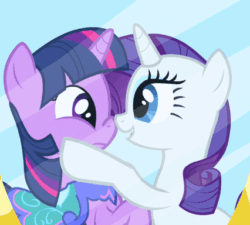 Size: 426x384 | Tagged: safe, derpibooru import, screencap, rarity, twilight sparkle, pony, unicorn, the ticket master, animated, blinking, boop, clothes, cute, dress, eye contact, female, frown, looking at each other, mare, noseboop, open mouth, raised hoof, raribetes, saddle, smiling, tack, talking, twiabetes, wide eyes