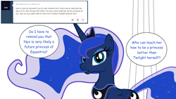 Size: 1280x720 | Tagged: safe, artist:hakunohamikage, princess luna, alicorn, pony, ask, ask-princesssparkle, solo, tumblr