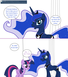 Size: 1280x1444 | Tagged: safe, artist:hakunohamikage, princess luna, twilight sparkle, twilight sparkle (alicorn), alicorn, pony, ask, ask-princesssparkle, tumblr