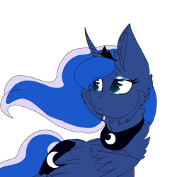 Size: 2560x2560 | Tagged: safe, artist:brokensilence, princess luna, alicorn, pony, cheek fluff, chest fluff, ear fluff, ethereal mane, female, jewelry, regalia, simple background, solo, transparent background