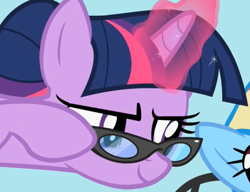 Size: 742x569 | Tagged: safe, screencap, rainbow dash, twilight sparkle, pegasus, pony, lesson zero, cropped, duo, glasses, hair bun, twilight's professional glasses