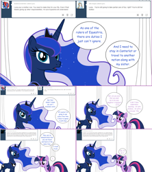 Size: 1284x1446 | Tagged: safe, artist:hakunohamikage, princess luna, twilight sparkle, twilight sparkle (alicorn), alicorn, pony, ask, ask-princesssparkle, tumblr