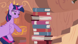 Size: 1280x720 | Tagged: safe, derpibooru import, screencap, twilight sparkle, twilight sparkle (alicorn), alicorn, pony, castle mane-ia, book, female, layering fail, mare, out of context, solo, that pony sure does love books