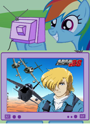 Size: 438x603 | Tagged: safe, rainbow dash, pegasus, pony, area 88, exploitable meme, shin kazama, tv meme