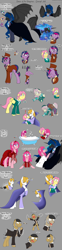 Size: 1280x5152 | Tagged: safe, artist:stuflox, fluttershy, igneous rock pie, pinkie pie, prince blueblood, princess luna, twilight sparkle, alicorn, earth pony, pegasus, pony, undead, vampire, vampony, absurd resolution, alfred, bathtub, bubble bath, chagal, clothes, count von krolock, crossover, dance of the vampires, dress, garlic, glasses, gold tooth, hanging, herbert, male, professor abronsius, reference sheet, sarah, stallion, starry eyes, wingding eyes