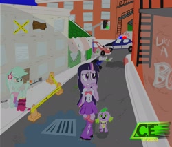 Size: 2667x2271 | Tagged: safe, artist:comedyestudios, derpibooru import, lyra heartstrings, spike, twilight sparkle, dog, equestria girls, cigarette, police, police car, smoking, spike the dog