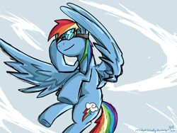 Size: 1600x1200 | Tagged: safe, artist:residentfriendly, rainbow dash, pegasus, pony, action pose, flying, goggles, solo