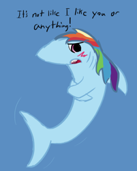 Size: 878x1091 | Tagged: safe, artist:bobarella, rainbow dash, original species, shark, shark pony, rainbow shark, sharkified, species swap, tsunderainbow, tsundere