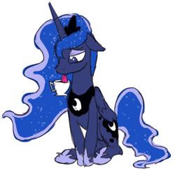 Size: 680x672 | Tagged: safe, artist:ta-na, princess luna, alicorn, pony, cup, cute, female, lapping, lunabetes, mare, mlem, simple background, solo, teacup, tongue out, white background