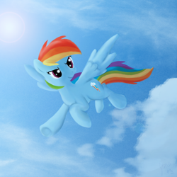 Size: 1500x1500 | Tagged: safe, artist:goldenspirits, rainbow dash, pegasus, pony, cloud, female, flying, mare, sky, smiling, solo