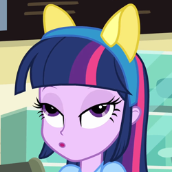 Size: 650x650 | Tagged: safe, derpibooru import, screencap, twilight sparkle, equestria girls, derp face, lidded eyes