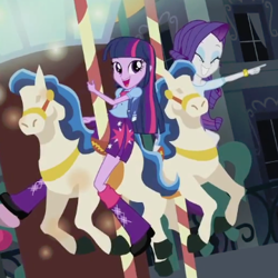 Size: 360x360 | Tagged: safe, derpibooru import, screencap, rarity, twilight sparkle, equestria girls, carousel