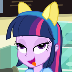 Size: 650x650 | Tagged: safe, derpibooru import, edit, screencap, twilight sparkle, equestria girls, ahegao, derp face, faic, lidded eyes, open mouth, pony ears, solo, tongue out