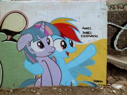 Size: 4320x3240 | Tagged: safe, alternate version, artist:shinodage, rainbow dash, twilight sparkle, pegasus, pony, graffiti, meme, x x everywhere