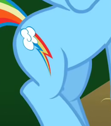 Size: 263x296 | Tagged: safe, screencap, rainbow dash, pegasus, pony, cutie mark, flank, flying, solo