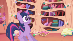 Size: 1366x768 | Tagged: safe, derpibooru import, screencap, twilight sparkle, parasprite, swarm of the century, face, golden oaks library, solo