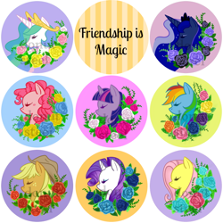 Size: 600x600 | Tagged: safe, artist:galaxy-meow, derpibooru import, applejack, fluttershy, pinkie pie, princess celestia, princess luna, rainbow dash, rarity, twilight sparkle, alicorn, earth pony, pegasus, pony, unicorn, mane six