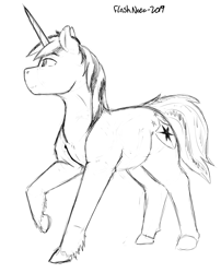 Size: 1385x1717 | Tagged: safe, artist:flashnoteart, shining armor, pony, unicorn, lineart, monochrome, sketch, solo