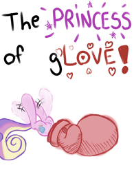 Size: 1600x2050 | Tagged: safe, artist:velvet frame, princess cadance, alicorn, pony, boxing gloves, clothes, exclamation point, female, gloves, legs in air, mare, pun, simple background, solo, white background