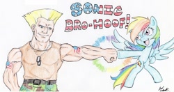 Size: 1092x576 | Tagged: safe, artist:joelashimself, rainbow dash, human, crossover, guile, street fighter