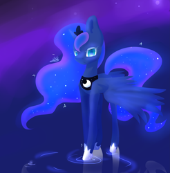 Size: 4133x4200 | Tagged: safe, artist:ophake, princess luna, alicorn, pony, absurd resolution, female, mare, reflection, ripple, signature, solo, water
