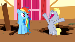 Size: 830x467 | Tagged: safe, screencap, derpy hooves, rainbow dash, pegasus, pony, the last roundup, female, mare