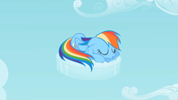 Size: 1280x720 | Tagged: safe, screencap, rainbow dash, pegasus, pony, the cutie pox, cloud, cloudy, sleeping, sleepydash