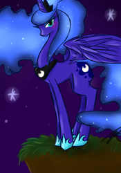 Size: 2800x4000 | Tagged: safe, artist:kittentoots, princess luna, alicorn, pony, blushing, female, looking at you, mare, night, night sky, sky, solo, stars