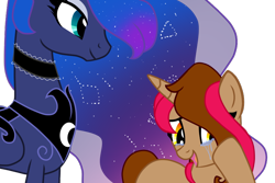 Size: 860x576 | Tagged: safe, artist:xxmissteaxx, princess luna, oc, alicorn, pony, unicorn, base used, choker, crying, female, galaxy mane, mare, simple background, tears of joy, transparent background