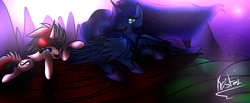 Size: 2168x896 | Tagged: safe, artist:kristelchan-oficial, princess luna, oc, oc:infinite futura, alicorn, pony, female, mare, solo