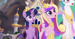 Size: 900x467 | Tagged: safe, screencap, princess cadance, princess celestia, twilight sparkle, twilight sparkle (alicorn), alicorn, pony, my little pony: the movie, canterlot